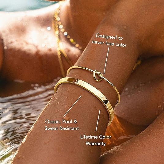 Gokeey Gold Bracelets Set for Women Non Tarnish, Waterproof 14K Gold Plated Sterling Silver Chunky Cuff Bracelet Stackable Gold Bangles
